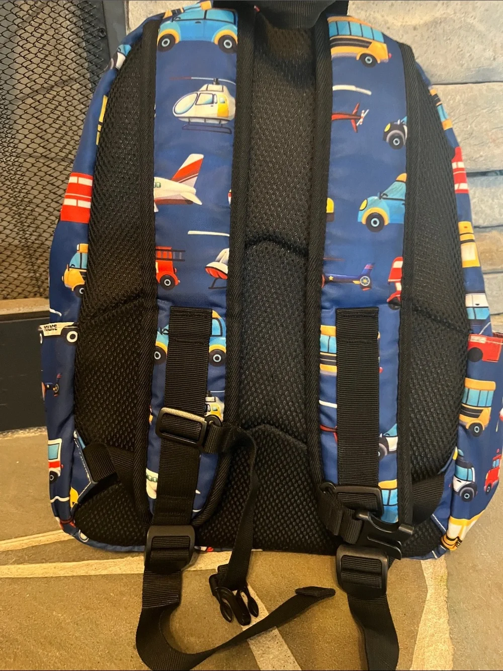 Kids Navy Blue Transport Print Backpack